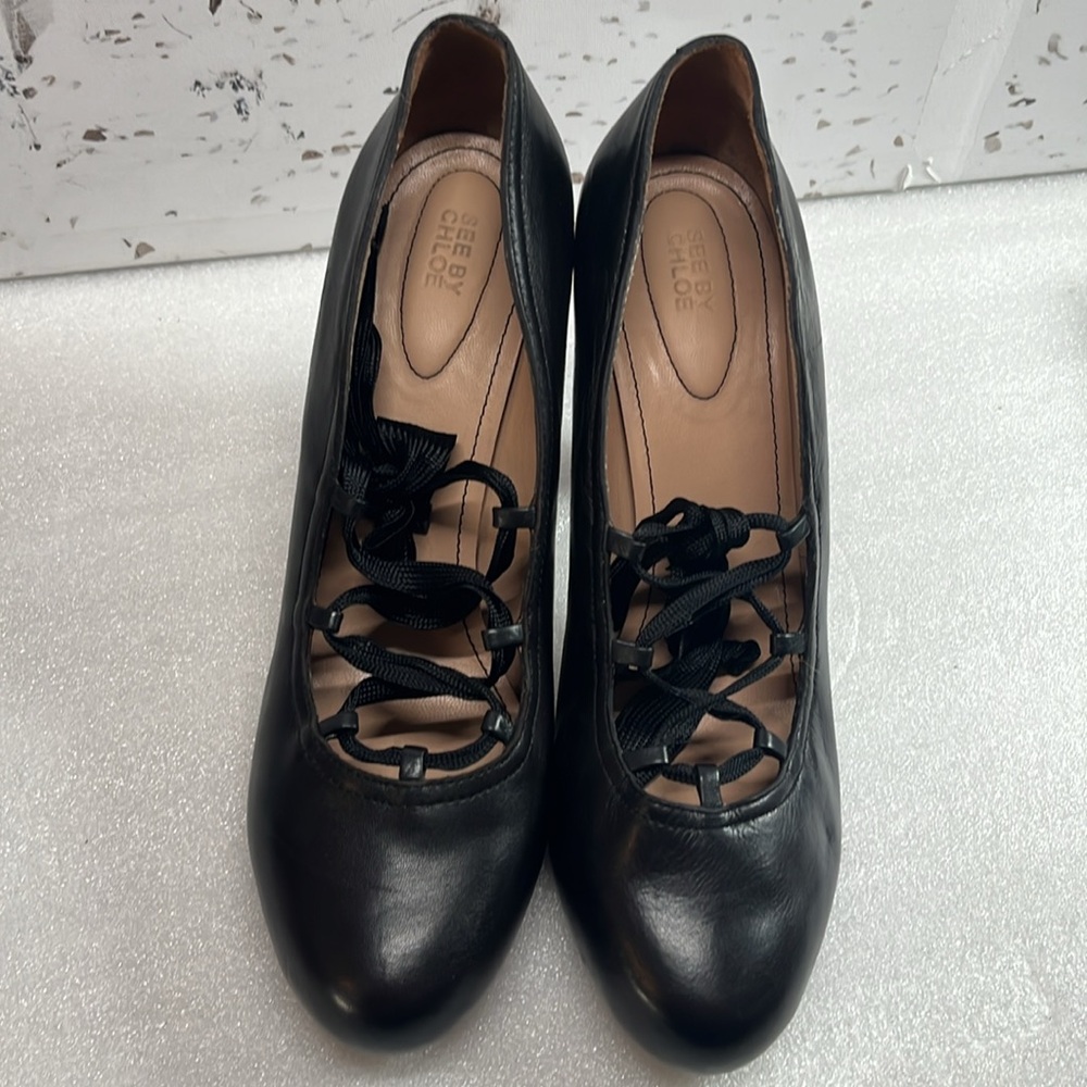 See by Chloe Black Lace Up Heels Pumps Sz 41 - Picture 2 of 14